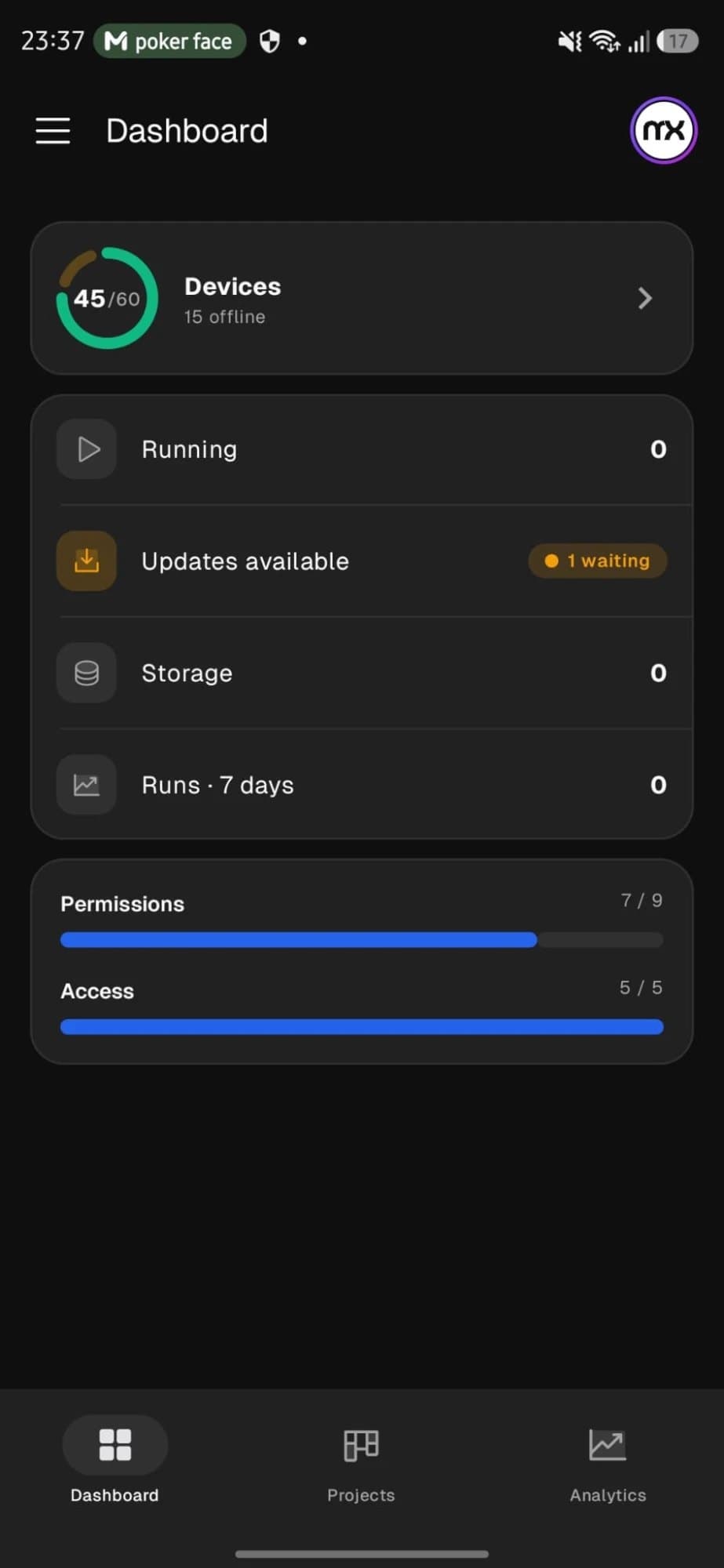 The same dashboard in dark mode