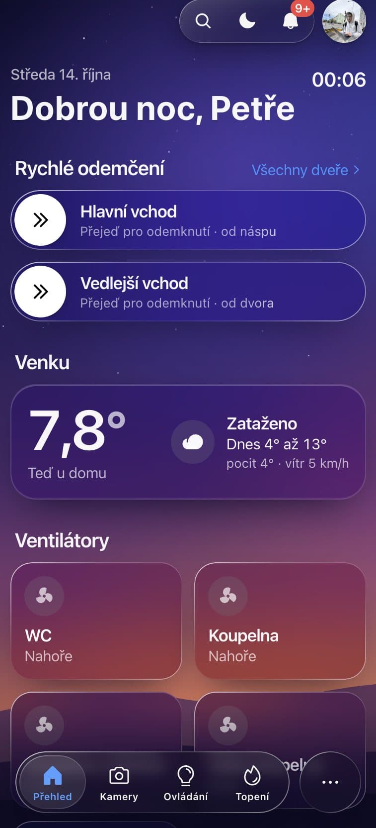 Overview on a phone, with the iOS 26 style glass tab bar