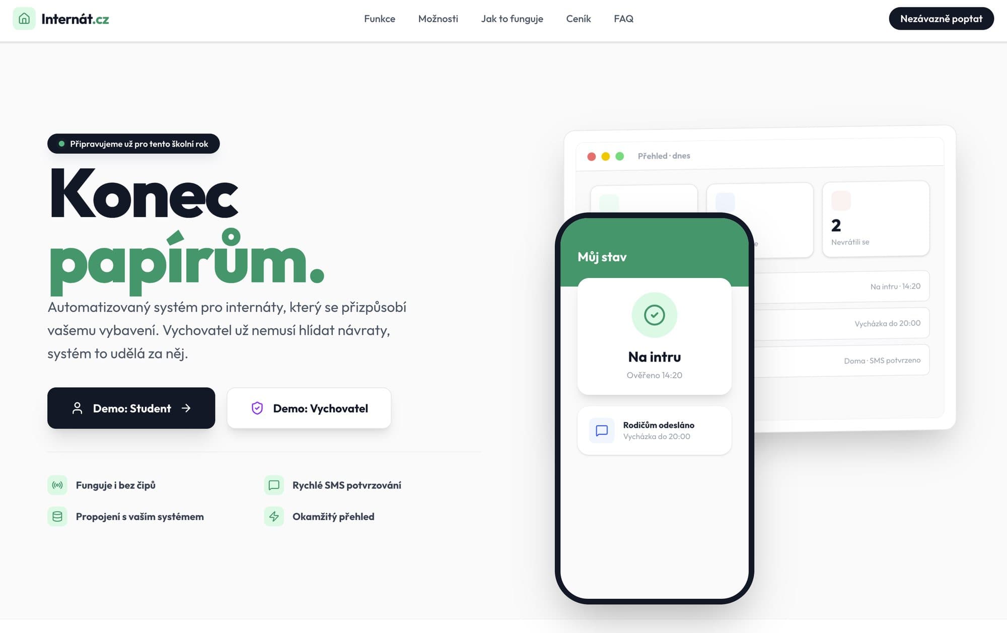 The internat.cz landing page